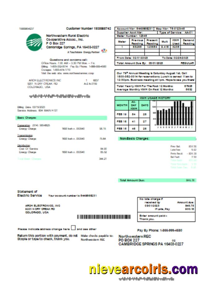 Northwestern Rural Electric utility business bill